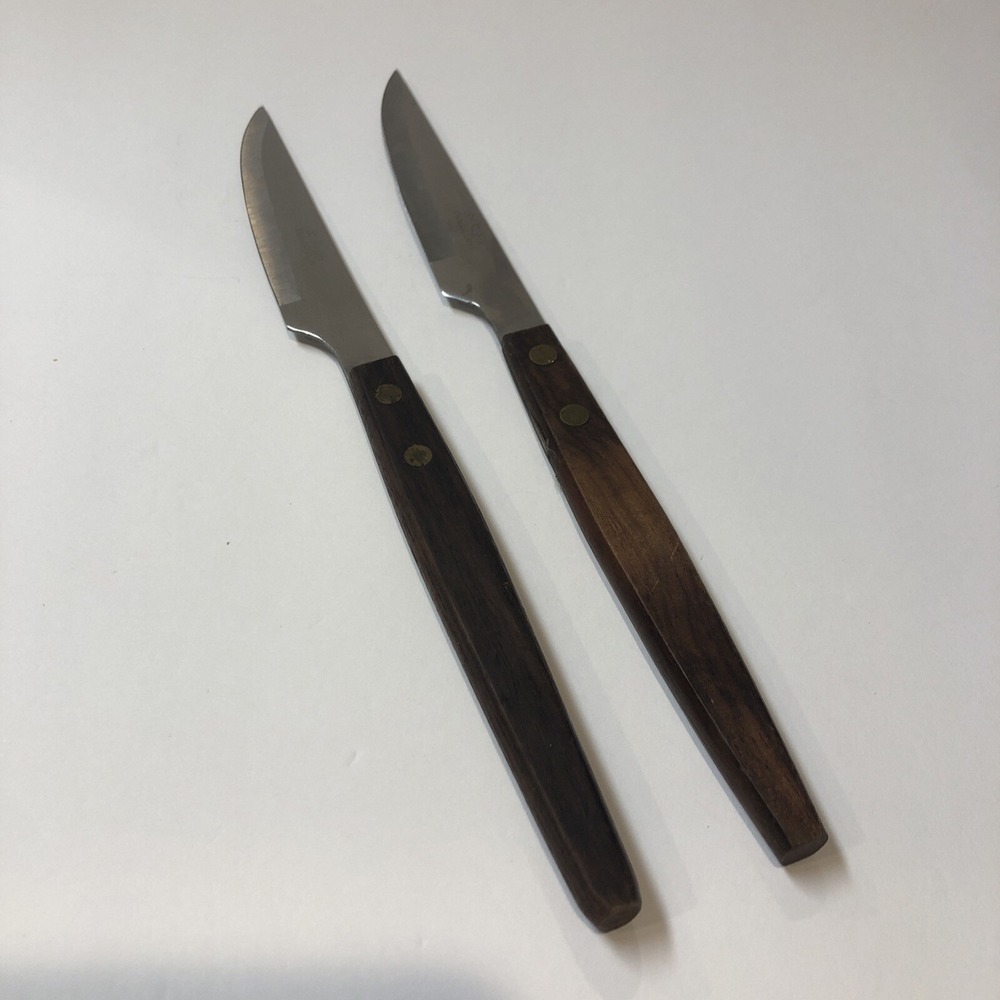 ST. REGIS Kitchen Steak Knives Wood Handle‎ 4" Blades Vintage Japan